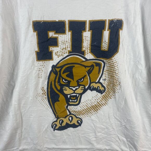 ￼ Florida International University Panther Pullover Yazbek T-Shirt XL White Vtg - Picture 2 of 7